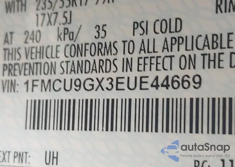 2014 Ford Escape Se z USA, uszkodzony, nr VIN 1FMCU9GX3EUE44669